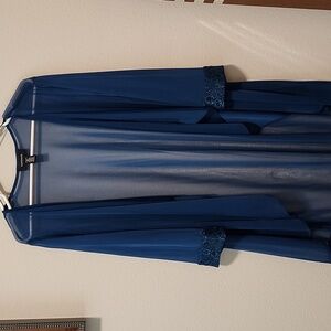 R & M RICHARDS Teal Sheer Duster Size 16 Decorative Cuffs